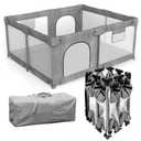 PATYWAGA Foldable Baby Playpen with Gate, Extra Large Collapsible Play Yard for Babies & Toddlers, Portable Travel Play Pen with Fence, Safe Activity Center for Indoor & Outdoor Use (59"×71" Grey)