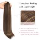 REECHO Clip in Hair Extensions, Hair Extensions Thick Long Lace Weft Lightweight Synthetic Hairpieces for Women (24 Inch-240 Gram(Pack of 5), Medium Brown with Blonde Highlights)