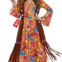 Morph Hippie Costume Women, 70s Outifts for Women, 60s Long Dress, 70s Disco Outfits for Womens (X-Large)