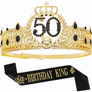Birthday King Crown and Sash, Gifts for Men. Birthday Party Decoration for Men (Gold-50)