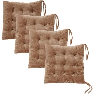 Set of 4 Square Chair Pads Indoor Seat Cushions Pillows with Ties Soft Comfortable Non Slip Chair Mat for Kitchen Dining Office Desk Living Room Outdoor Tatami 15.5" - Khaki
