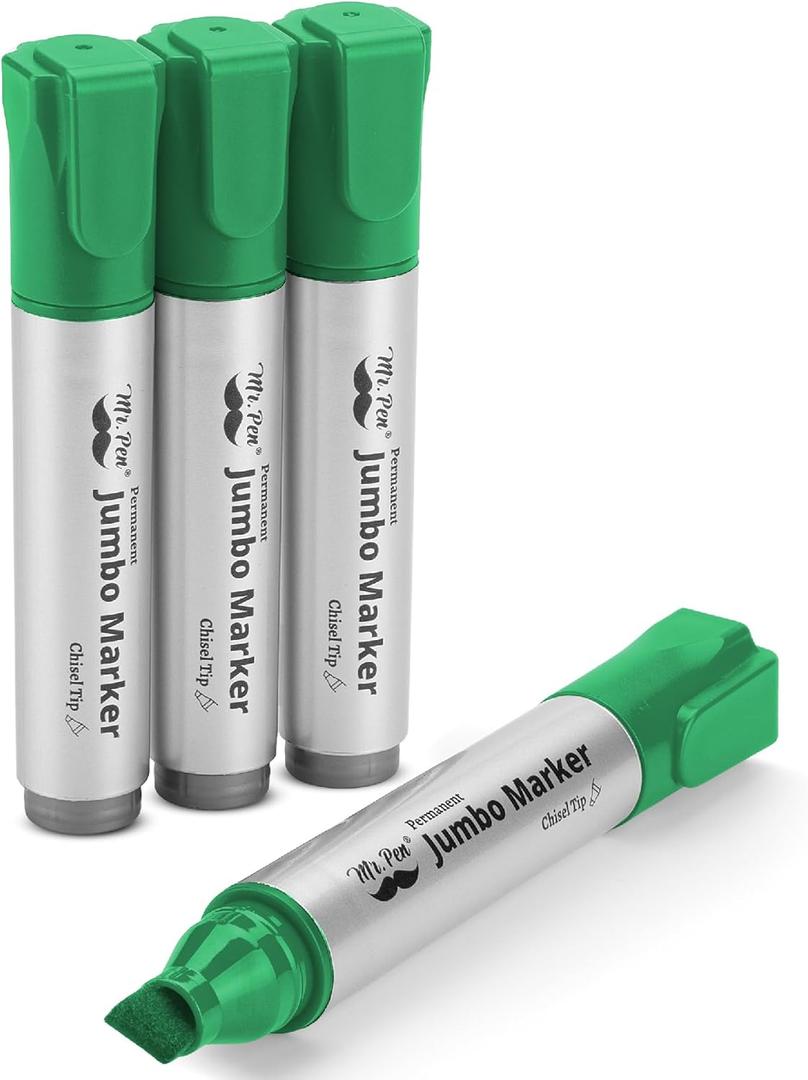 Mr. Pen- Jumbo Permanent Markers, 4 Pack, Green, Chisel Tip, Large, Huge Poster Markers