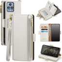 Antsturdy Compatible with T-Mobile Revvl 6 5G case Wallet with Card Holder for Women Men Phone case RFID Blocking PU Leather Flip Shockproof Cover with Strap Zipper Credit Card Slots,Beige