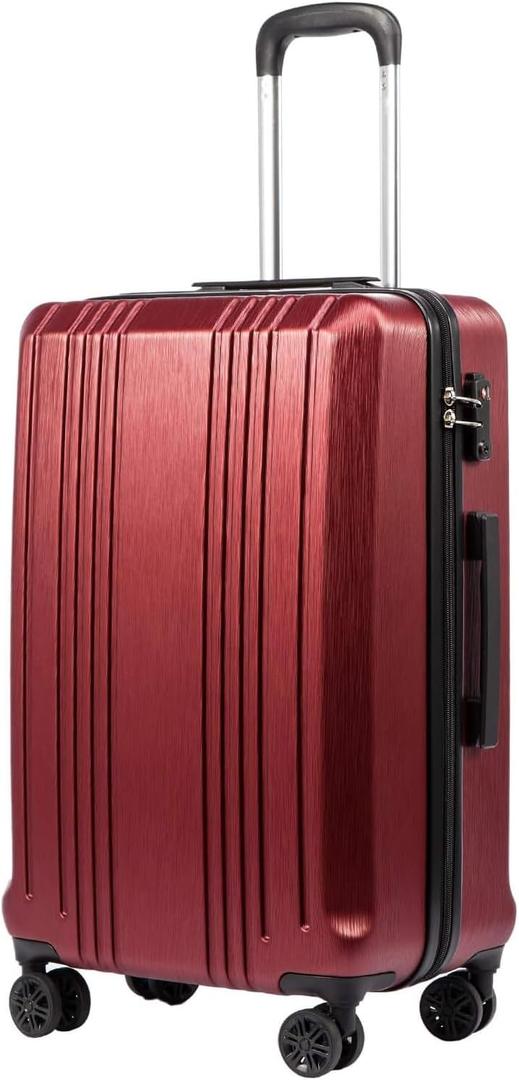 Coolife Luggage PC+ABS Expandable Hardshell Suitcase with TSA Lock, Spinner Checked Lightweight (wine red, L(28IN))