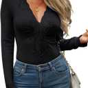 CiCiBird Womens Sexy Lace V Neck Long Sleeve Top Slim Fit Going Out Shirt 2025 Spring Fall Fashion Tee (Black, L)