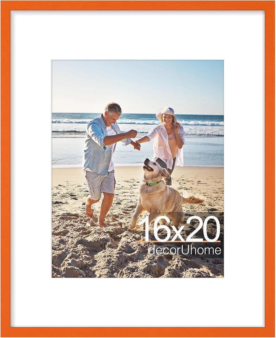 decorUhome 16x20 Picture Frame, Display Pictures 11x14 with Mat or 16x20 without Mat, Wall Hanging Poster Frame, Orange, 1 Pack