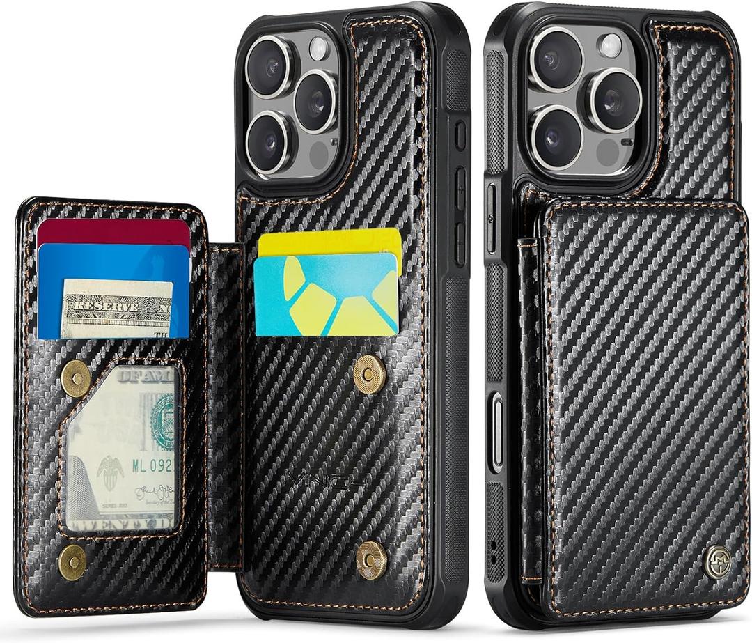Vinich for iPhone 16 Pro Max Wallet Case with Card Holder, RFID Blocking Credit Slots Kickstand Shockproof Phone Cover Fit for iPhone 16 Pro Max 6.9" Carbon Black