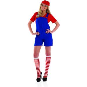 fun shack Adult Womens Red Plumber Costume, Gaming Costume, 80's Halloween Costume (Large)
