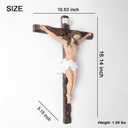 Crucifix Wall Cross - 16 Inch Hand Painted Jesus Christ Statues Resin Catholic Wall Decor for Inspirational Home, Altar, Living Room, Religious Gifts, 16.1"L x 10.6"W
