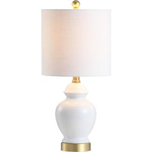 JONATHAN Y 20" White Textured Ceramic and Brass Gold Table Lamp, Glam Bedside Nightstand Lamp for Living Room Bedroom, White Linen Shade, LED Bulb Included JYL1035A