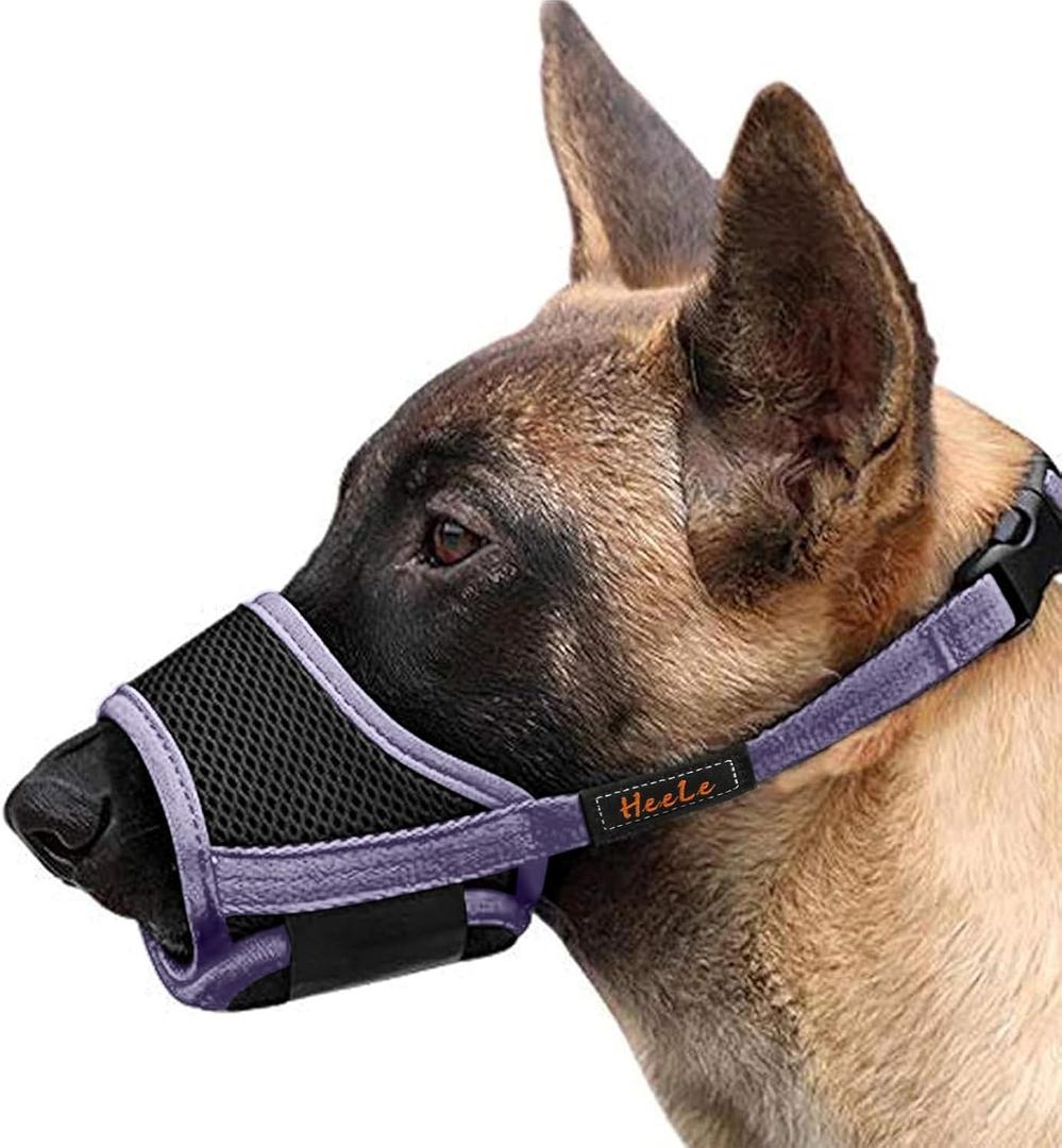 HEELE Dog Muzzle,Soft Nylon Muzzle Anti Biting Barking Chewing,Air Mesh Breathable Drinkable Adjustable Loop Pets Muzzle for Small Medium Large Dogs (Purple, M)