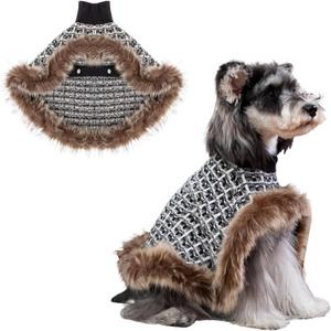 Dog Sweater Cloak, Pearl Cotton Boucl Yarn Puppy Sweater, Cold Weather Coat Knitwear for Small Dogs, Classic Turtleneck Thick Dog Clothes with Thick Fluff, M