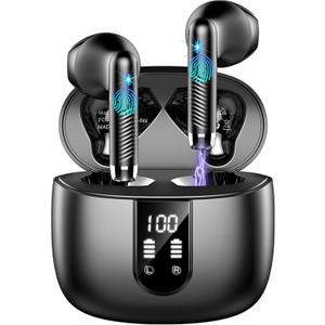 Wireless Earbuds, Bluetooth Headphones V5.4 Stereo Bass Ear buds with ENC Noise Cancelling Mics,56H Bluetooth Earbuds with LED Display Charging Case, IP7 Waterproof Earphones for Android iOS2025