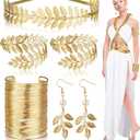 Hicarer 7 Pcs Halloween Greek Athenian Women Costume Accessories for Woman Include Toga Athenian Crown Arm Bracelet Earring (White)