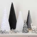 Thyle 5 Pcs Christmas Cone Tree Centerpieces, Glitter Christmas Cone Tree Table Decorations Mantel Tray Tabletop Centerpiece Crafts for Xmas Party Winter Wedding Home Decor, 4 Sizes(White, Grey)