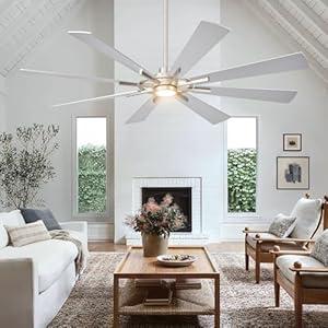 BOOSANT 72 Inch Large Ceiling Fans, Outdoor/ Indoor Modern Ceiling Fan for Patio Bedroom, 6 Speed Reversible Quiet DC Motor, Dual Finish 8 Blades, Brushed Nickle