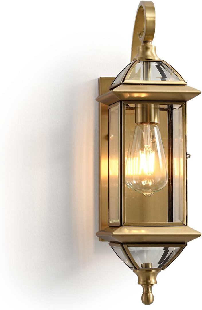 Copper Brass Outdoor Wall Lights 18.5Inch Waterproof Lantern Exterior Light Fixtures Outdise Wall Mounted Porch Light Garage Wall Sconce Patio Lamps, E26 Socket