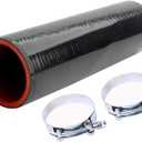 Hose 8''(203MM) Length 4-Ply 5MM thickness Long Straight Coupler Silicone Hose Black with Red Color with T-clamp ID: 2.0''(51mm) 