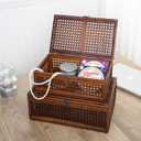 Rattan Box With Lids,Antique Color Rattan Decorative Box with vintage metal clasps,Size:14.96" x 9.65" x 5.91" (Antique Color)