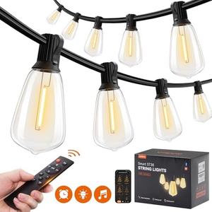 addlon 48FT Outdoor Lights with Remote,Dimmable Patio Lights with 30 Waterproof LED Bulbs, String Lights for Outside Works with APP, Music Sync Outdoor String Lights for Balcony Backyard