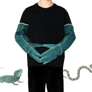 23inch Animal Handling Gloves, Animal Control Gloves Bite Resistant Snake Proof Cowhide Reinforced Leather Protection Dog Training Glove for Cats Scratch Reptiles Birds Falcon Grabbing (Green23.62")
