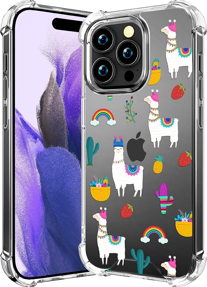Compatible with iPhone 16 Pro Case Clear Cute for Women - Rugged Phone Cases Funda Protector Cover Skin (White Alpaca Llamas)