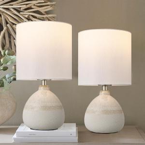 Set of 2 Ceramic Table Lamp for Bedroom, Small Table Lamp White Farmhouse Rustic Lamp Set Bedside Table Lamps for Nightstand Side Table Lamps for Living Room, 13.7IN