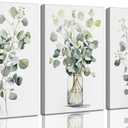 3Pcs Botanical Canvas Wall Art Sage Green Eucalyptus Leaves Painting Picture Wall Decor Plant Watercolor Poster Print Artwork for Living Room Bedroom Bathroom Home Decoration