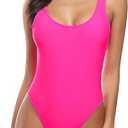 MIAIULIA Women's Retro 80s/90s Inspired High Cut Low Back One Piece Padding Swimwear Bathing Suits Hot Pink Pad XS