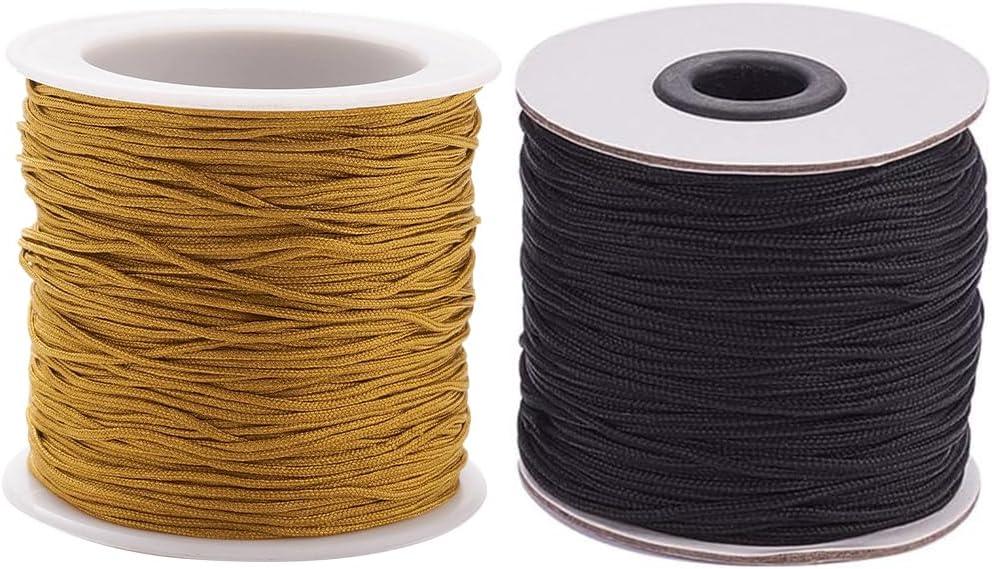 PH PandaHall 1.5mm 200 Yards Nylon Beading String Blind Cord Nylon Braided Lift Shade Cord Replacement String Kumihimo Macrame Chinese Knotting Thread for Windows Roman Rollers Repair Camel & Black