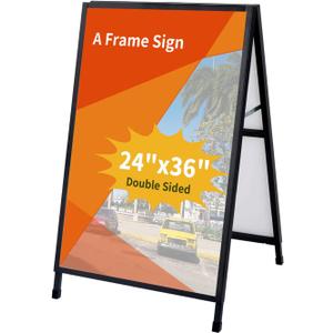 24 x 36 Inch A Frame Sign Double-Sided Folding Sandwich Board Heavy Duty Slide-in Sidewalk Signboard for Outdoor Street Advertising Poster