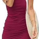 BTFBM Women Summer Dresses 2025 Fall Sleeveless Tank Crew Neck Casual Ruched Bodycon Party Club Beach Short Mini Dress (Small, Wine Red)