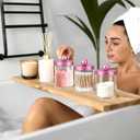 Pink Qtip Holder Bathroom Set - 3 Pack Apothecary Jars with Metal Lids and Vanity Tray. Bathroom Organizers and Storage, Cute Vanity Makeup Organizer, Bathroom Decor Accessories
