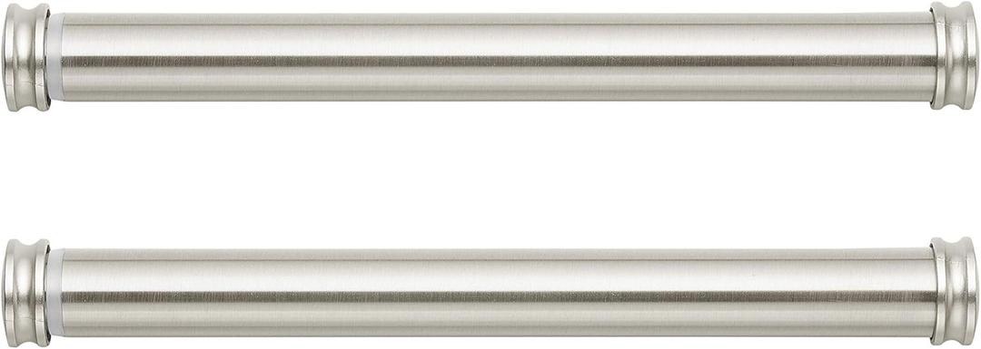 MODE Premium Collection Side Mount 1 1/8" Diameter Curtain Rod Set of Two with Brushed Nickel End Cap Finials and Steel Wall Mounted 12 to 20 Adjustable Curtain Rods, Brushed Nickel (Fits 12"-20" wide windows)