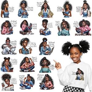 Girl Iron on Transfers for T-Shirts, 20 Pcs Modern Black Girl DTF Transfers Ready to Press, Empowering Iron on Decals, Heat Transfer Vinyl for Bag Pillow Clothing, DIY Crafts
