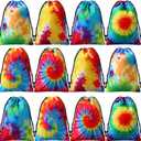 24 Pcs Tie Dye Party Favor Bags Drawstring Birthday Gift Bag Candy Goodie Treat Bag Colorful Snacks Bag, Polyester Wrap Bags for Retro Tye dye Beach Party Decor School Supplies (9.8 x 7.1 Inch)