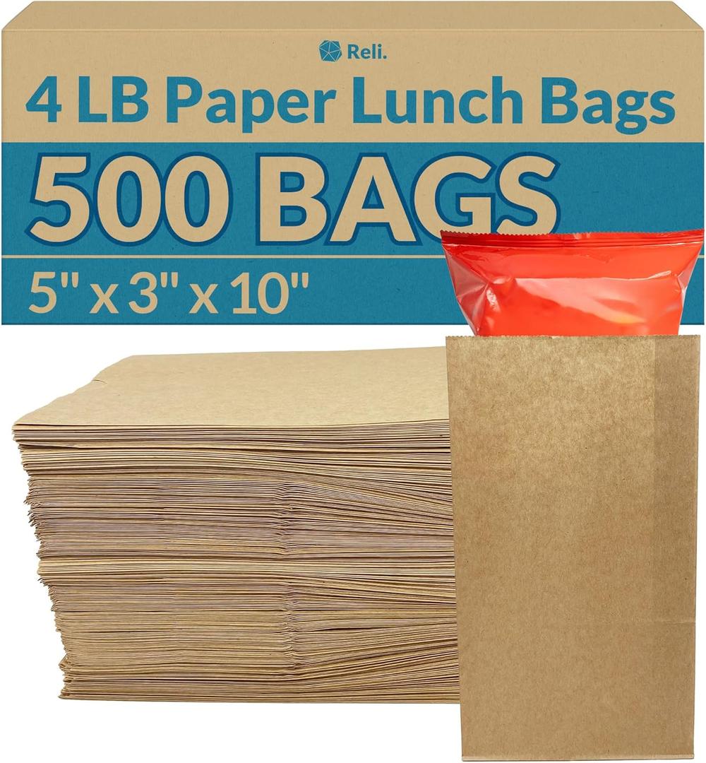 Reli. Brown Paper Bags | 500 Count | Paper Lunch Bags Ideal for Small Lunches and Crafts | Perfect for Sandwiches and Snacks (4 LB | Brown | 500 Pack)