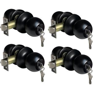 BESTTEN 4 Pack Door Knob with Lock and Key, Keyed Different Entry Door Knob, for Entrance and Front Door, Matte Black