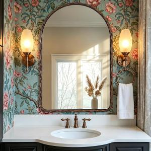 ANDY STAR Hand-Forged Bronze Arched Bathroom Mirror for Wall, 24x36 Inch Vintage Solid Steel Metal Frame Bathroom Vanity Mirror, Antique Arch Wall Mirror, Hangs Vertically
