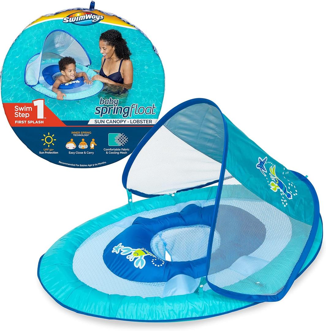 SwimWays Baby Spring Float with Adjustable Canopy and UPF Sun Protection, Blue Lobster SwimWays Baby Spring Float with Adjustable Canopy and UPF Sun Protection, Blue Lobster