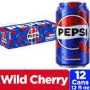 Pepsi Cola Soda, Wild Cherry, 12 Fl Oz Cans (Pack of 12) (EXP 08/10/26)