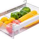 vacane Refrigerator Organizer Drawer,Plastic Fridge Drawer With Handle Pull Out Fridge Bins Organizer, Extra-Long Stretch 19.5",Cheese, Deli Meat, Drinks, Fruit, Vegetable