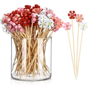 400 Pcs Spring Summer Daisy Cocktail Picks Flower Bamboo Toothpicks Bulk Daisies Long Cocktail Skewers for Spring Summer Appetizers Drinks Decoration Food Fruit Sticks Party Supplies(Classic Daisy)