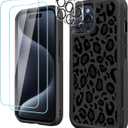 [5 in 1 for iPhone 15 Pro max Case,with 2 Pack Screen Protector + 2 Pack Camera Lens Protector,Heavy-Duty Tough Rugged Lightweight Slim Shockproof Protective Case for Women,Cute Leopard