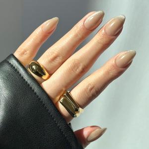 Glamnetic Press On Nails - Honey Bun | Trendy Neutral Nude Velvet Sparkly Short Almond Fake Nails, Salon Quality | 15 Sizes - 30 Nail Kit