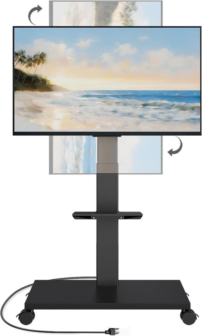 Neothm Mobile TV Stand with Power Outlet, Tilting & Swivel Rolling TV Cart for 32-75 Inch TVs, Height Adjustable Portable TV Stand with Shelf, Portrait/ Landscape, 88 lbs Capacity, Max VESA 600x400mm