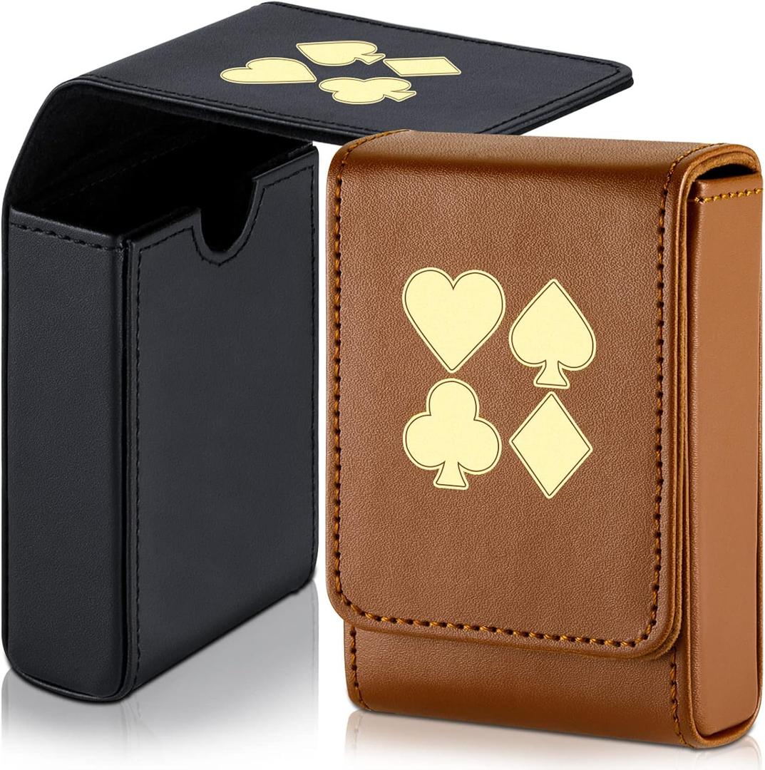 2 Pieces Single Deck PU Leather Playing Card Case Holder Black Brown Deck Holder Playing Card Holders for Adults Box Protector Poker Case Fits Poker and Bridge Size for 3.54x 2.36 Inch Gard