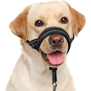 BARKLESS Soft Dog Head Collar, Patented Padded No Pull Head Halter, Training Nose Leash with Safety Link for Medium Large Dogs, Adjustable Muzzle Leash, Easy Control for Walking (Black, L) 