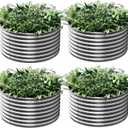 4 Pack Tall 2x2x1.5ft Round Galvanized Raised Garden Bed Outdoor, Metal Garden Bed for Vegetables, Above Ground Garden Box for Flower, Steel Raised Beds for Gardening, 2ftx2ftx1.5ft