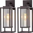 21" Outdoor Wall Light Fixtures Waterproofed Exterior Lantern W/Sturdy Rectangular Double Cage In Old Rust&Clear Tempered Glass,Sconce Mounted For House Patio,Front door,Porch,Garage Lighting 2Pack